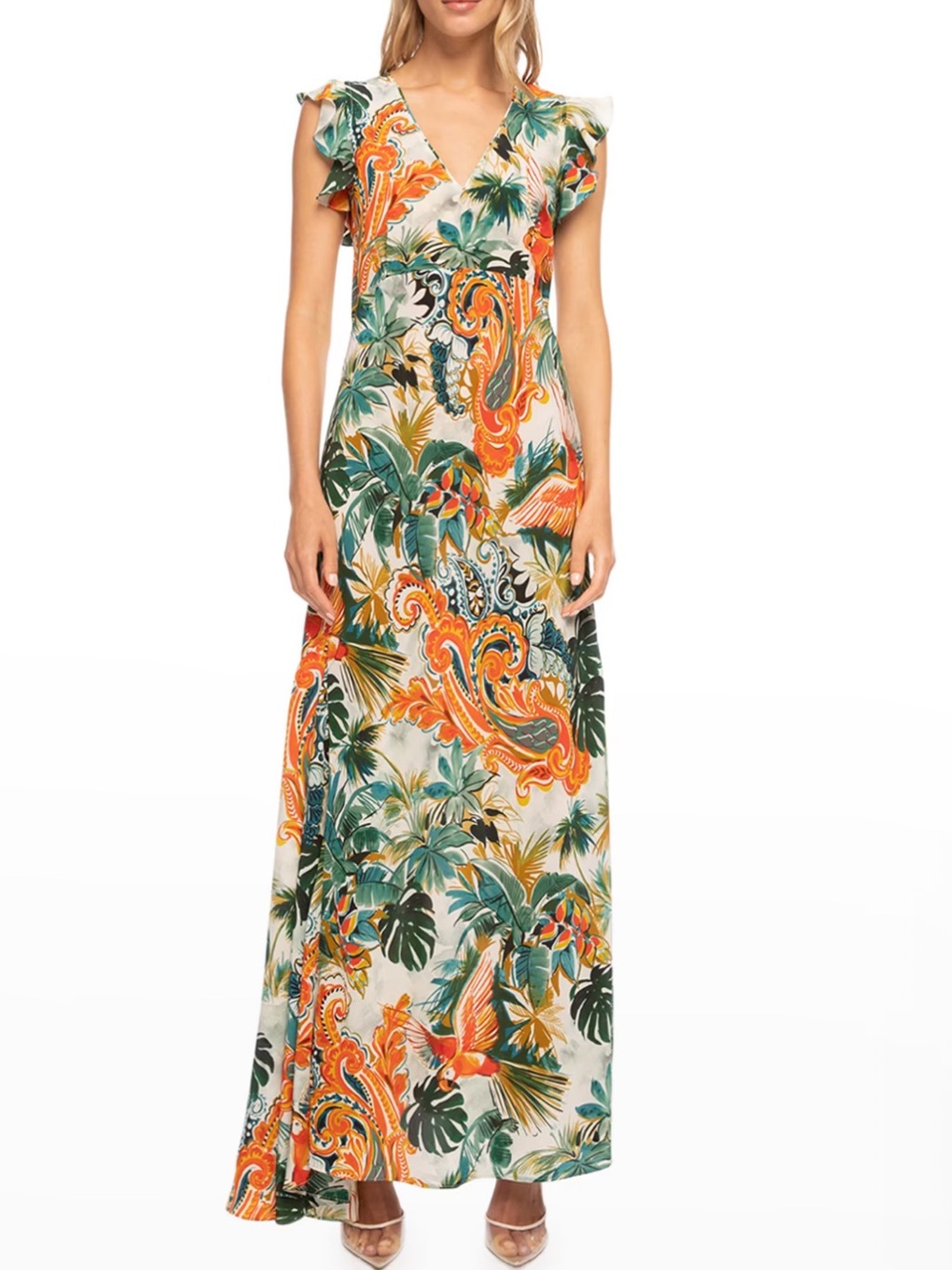 Robert Graham Leighton Tropical Paradise Maxi Dress Silk Viscose Macaw Bird